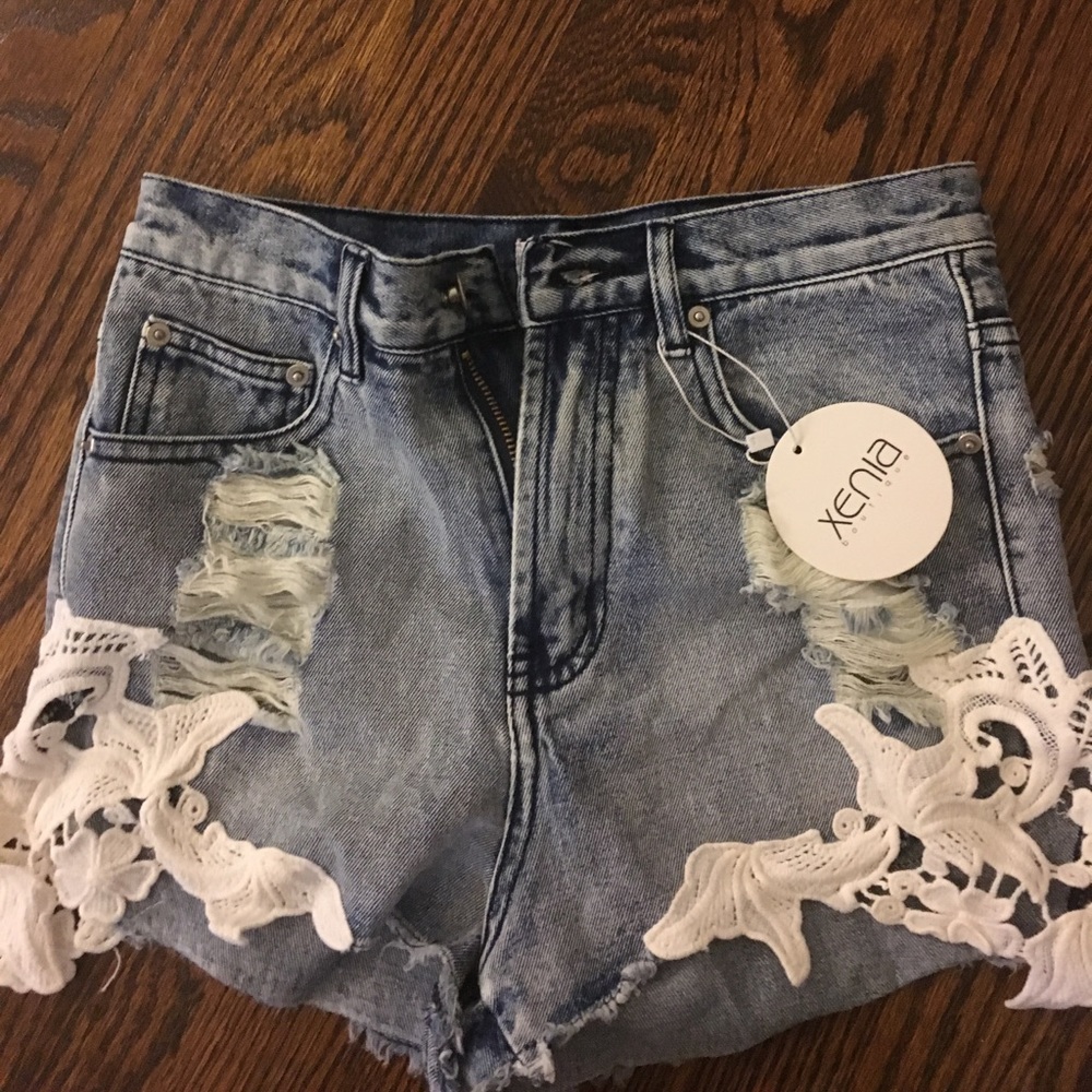 XENIA BOUTIQUE lacy denim shorts high waist